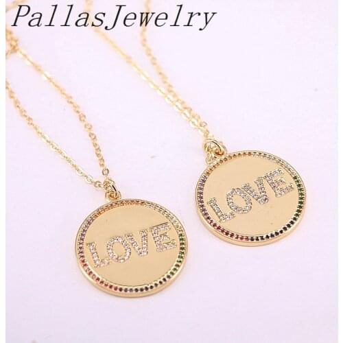 5Pcs Fashion Charm Colorful CZ Pave Round Gold Color Letter Pendant Necklace Women Jewelry