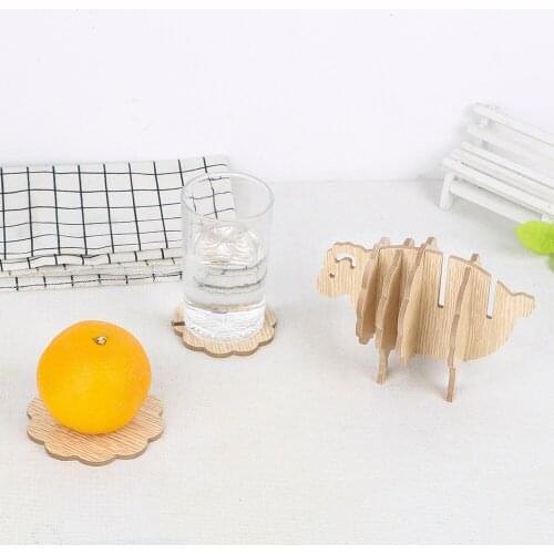 7pcs/set Table Pad Coasters Coffee Cup Mats Gadgets Wood Sheep Kitchen Accessories