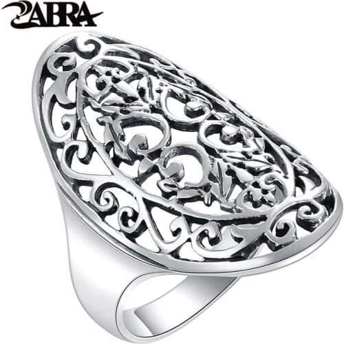 ZABRA 925 Sterling Silver Women Rings Hollow Out National Wind Restoring Ancient Ways Silver Ring For Girlfriend Gift Jewelry