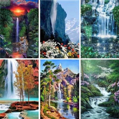Diamant Mozaïek Kruissteek Landschap Volledige Vierkante Boor Muur Decor Strass Diamant Borduurwerk Waterval 5D Handgemaakte