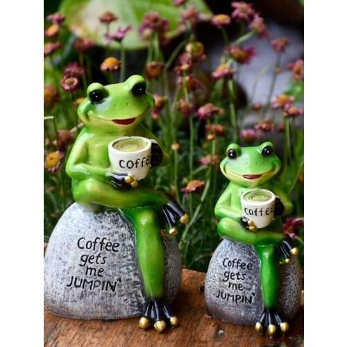 American Coffee Frog Resin Accessories Garden Villa Courtyard Figurines Crafts Kindergarten Lawn Outdoor Sculpture Decoration
