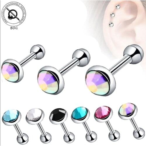 BOG1PC Surgical Steel Zircon Ear Tragus Helix Bar Cartilage Top Upper Ear Earring Stud Labret Fashion Body Jewelry Piercing16g