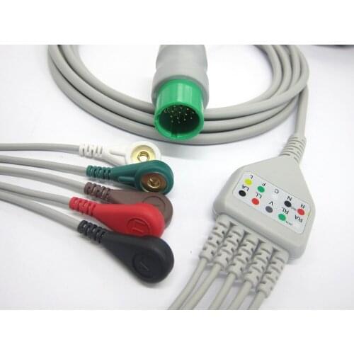 One-piece ECG cable with 5leads snap for Spacelab patient monitor
