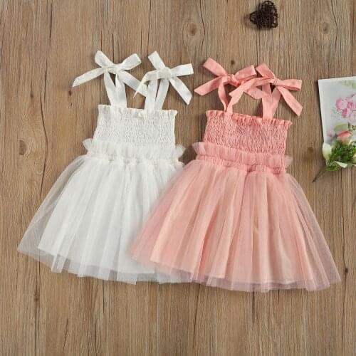 Baby Camisole Dress with Mesh Stitching, Cute Bow Decoration Sweet Princess Summer Clothing