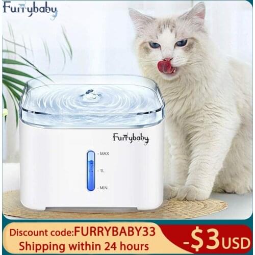 Furrybaby Pet Cat Water Fountain 2L Automatic Dog Water Dispenser Electric LED Lighting USB Cats Water Drinking Fountain