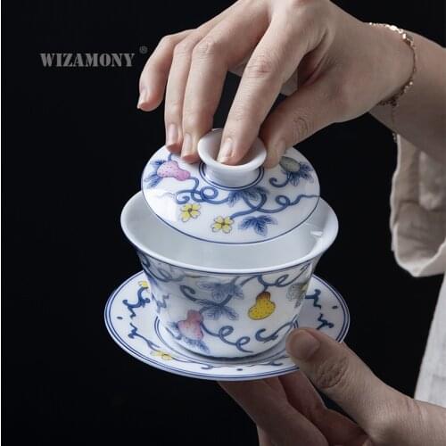WIZAMONY ceramic three-only cover bowl doo color gourd tea bowl kungfu tea set new Chinese tea bowl