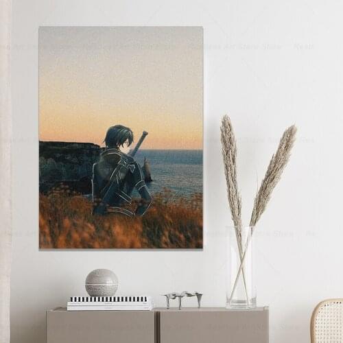 Kirito Kirigaya Kazuto SAO Anime Canvas Home Decor Prints Dorm Living Room Bedroom Painting Wall Art Decoration Manga Poster