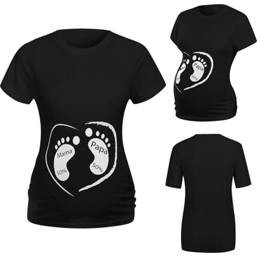 Baby Foot Plus-size Summer Print Maternity Clothing Short Sleeve Pregnant Tops Women Soft Slim Casual Maternity T-shirt