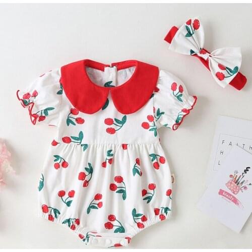 Summer Newborn Baby Girls Cotton Jumpsuit Korean Style Toddler Baby Girl Short Sleeve Romper Infant Baby Girls Clothes
