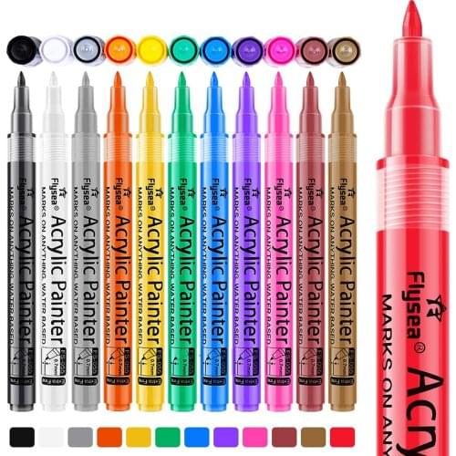 Acrylic Paint Marker Pens 12 Colors Premium Waterproof Permanent Paint Art Marker Pen Set for Rock Painting DIY Craft Projects