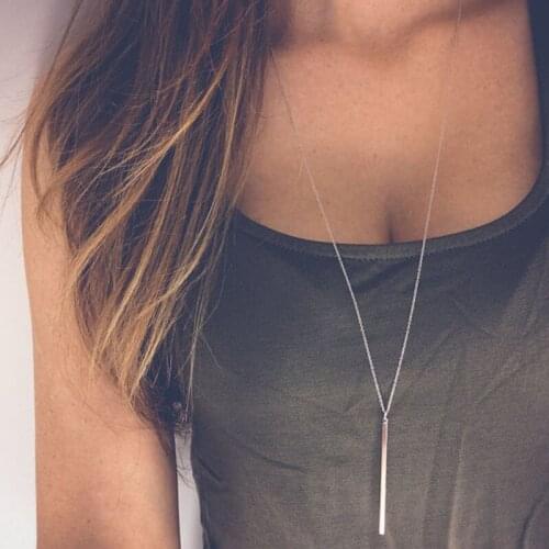 Fashion Bar Pendant Necklace For Women Girls Vintage Long Gold Silver Chain Necklace Pendant Summer Jewelry