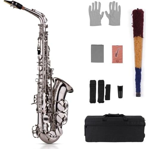 Muslady Eb Alto Saxophone Sax Brass Lacquered Gold 802 Key Type with Padded Carry Case Gloves Cleaning Cloth Brush Straps Reeds
