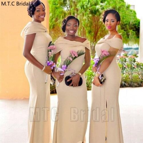 New Arrival Light Champagne Mermaid African Bridesmaid Dresses Off The Shoulder Plus Size Black Girls Wedding Guest Dress