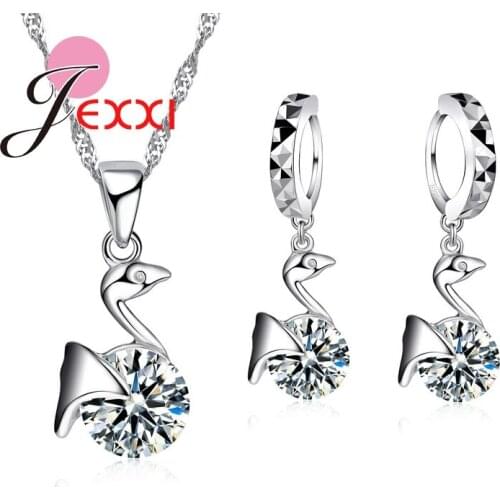 Wholesale 925 Sterling Silver Sets Cute Animal Necklace Earrings Novel Cubic ZirconShiny Women Jewelry Pendant Sets