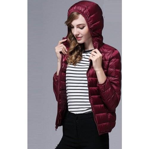 Autumn Winter Ultralight Thin 90% White Duck Down Hooded Jackets Warm Coat Female Women Down Jacket