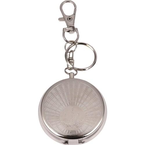 Stainless Steel Portable Circular Ashtray (With keychain)-Silver Random pattern