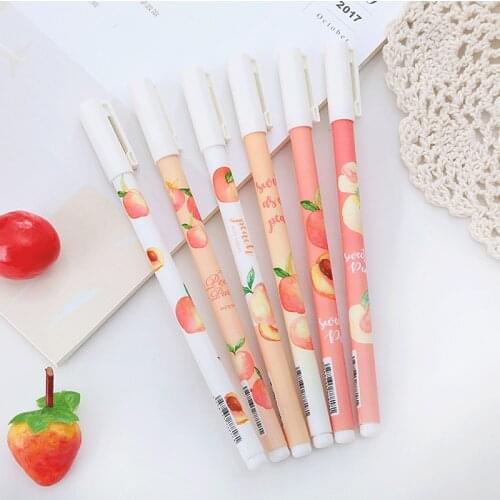 4pcs Kawaii Peach Gel Pen 0.5mm Cute Novelty Stationery Cartoon Student Black Signature Markers Office School Supplies Ballpoint