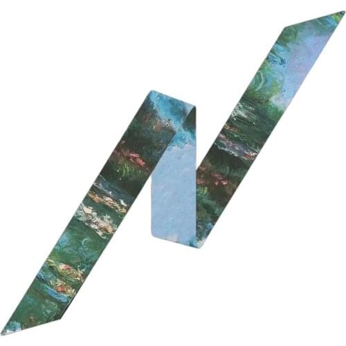 2PCS/LOT Newest Girls Oil Painting Silk Satin Ribbons Female Skinny Scarves For Office Bag Hair Jewelry Accessories 6X100cm