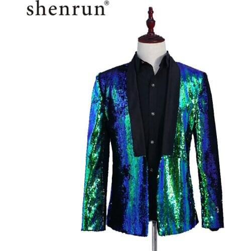 Shenrun Men Blazer Double Colors Sequins Tuxedo Jacket Musician Conductor Host Singer Drummer Stage Costume DJ Night Club Party
