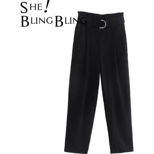 SheBlingBling Za Woman 2021 Traf Chic Fashion With Belt Wide Leg Pants Vintage High Waist Female Ankle Trousers Causal Long Pant