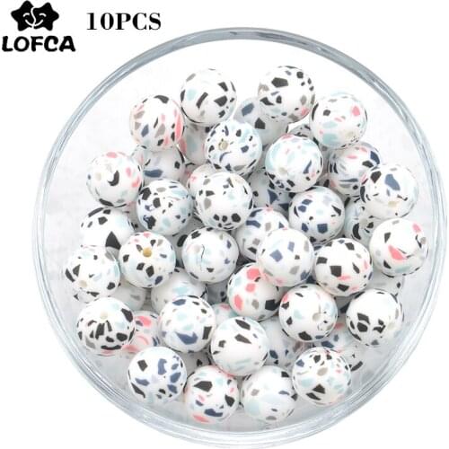LOFCA Silicone Beads 10pcs Terrazzo 12/15/19mm Baby Child Teether Gifts Teething Beads DIY Jewelry BPA Free Pacifier Clip Making