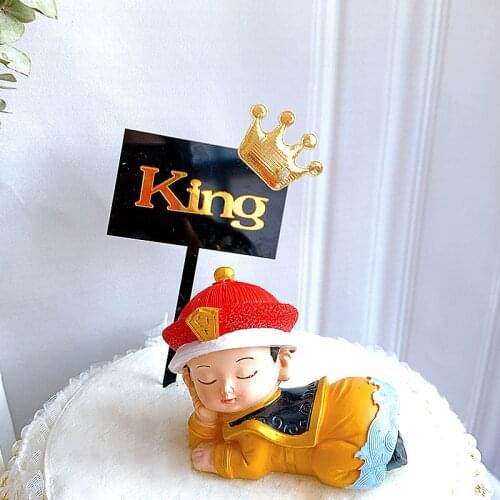 King Queen Happy Birthday Cake Topper Acrylic Gold Cartoon Girls Boys Cupcake Topper For Kids Birthday Party Cake Decorations