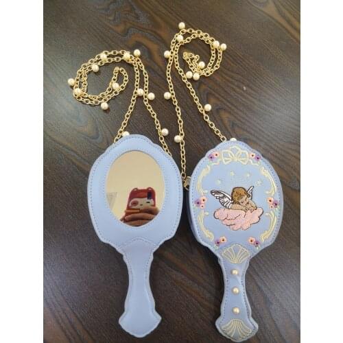 Magic Makeup Mirror Purse Girls Creative Handbag Novelty Fun Purse Crossbody Messenger Girls Lolita Harajuku Angel Embroidery