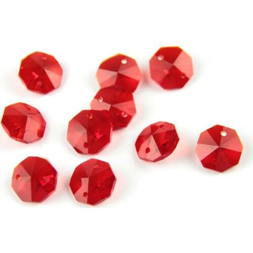 14mm Red Glass Crystal Octagon Beads Loose Lamp Chandelier Part Octagon Beads in 2 Holes Curtain Party Wedding Decor Cut Faceted