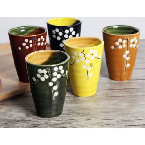 Japanese Creative Ceramic Lovers Cherry Tea Ceramic Water Cup Daily Use Colorful Flower Pattern Coffee Milk Mug Teacup Set 300ML