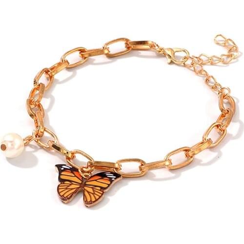 Gold Color Butterfly Bracelets Pendant Wide Geometric Chain Bracelet for Women 2020 Punk Fashion Girl Party Jewelry Bracelet