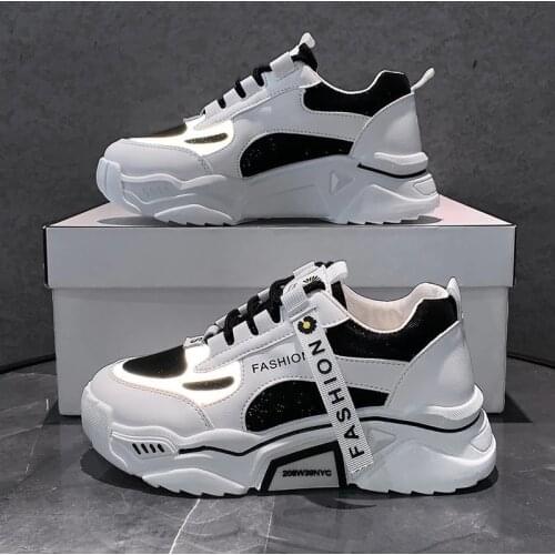 2021 Spring Reflective Platform Footwear Women Thick sole Shoes Korean Dad Chunky Sneakers Mixed Color Womens Vulcanize Shoes