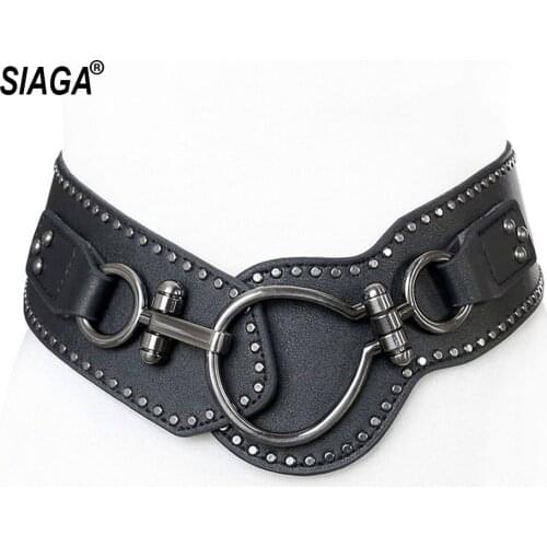 Womens Personalized Punk Willow Elastic Wide Waistband Cowskin Leather Cummerbunds Ladies Fashionable Overcoat Belt 6.0cm SA046