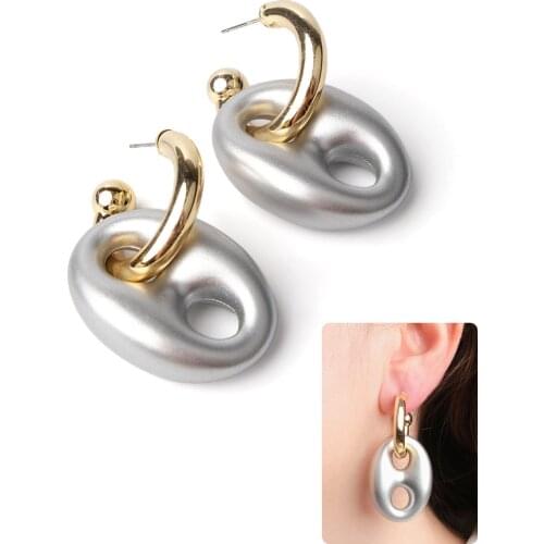 Marjin For Woman Earring Button Desing Silver Colored Hoop Earring Jewelry Gift Girl Birthday Party Gift