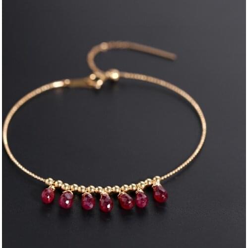 DAIMI Faceted Ruby Bracelet Womens Genuine Gemstones Natural Yellow 18K Gold Color Treasure
