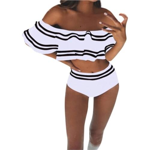 Women High Waist Bikinis Swimwear Swimuit Female Retro Frill Ruffle Beachewear Bikini Set Swimsuit Biquini Купальник