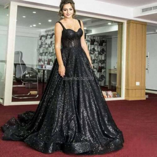 YNQNFS ED110 Robe Vestido Longo Sparkly Arabic Evening Gown Dress Long Elegant Black Color 2019