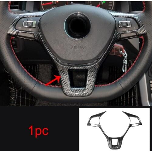 1pc for POLO PLUS 2019 Steering wheel Decorative frame Carbon Fiber Pattern