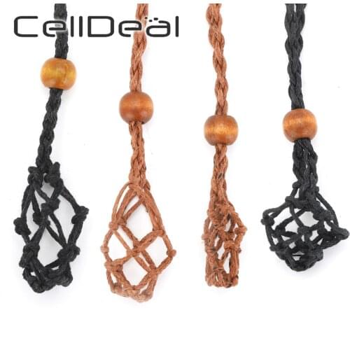 1 pc Hand Woven Necklace Cord Empty Stone Holder DIY Crystal Stone Pendant Wrap Braid Necklace Adjustable Length Amulets Pendant