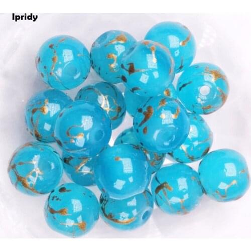 100Pcs/lot Jade Expected Natural Quartz Crystal 8mm Glass Smooth Opaque Round Beads,Painted Golden Line