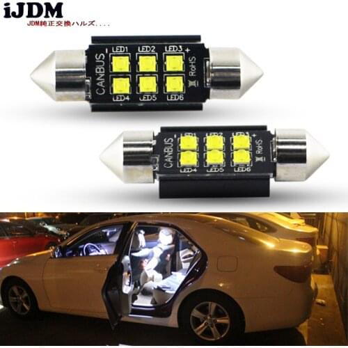 2pcs Xenon White Error Free 6-SMD-CRE'E 39mm-41mm LED Bulbs For Car Interior Dome Lights, Vanity Mirror, Cargo Lights,12V OBC