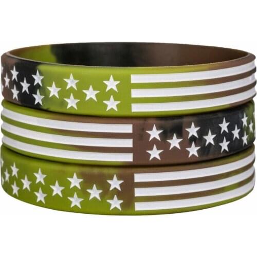 300pcs Army Green & Forest Camo with American Flag Silicone Wristbands Bracelets Free Shipping by DHL