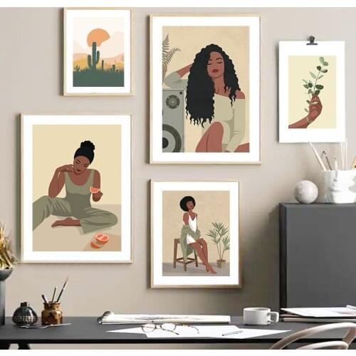 Fashion Girl Cactus Plant Abstract Illustration Art Canvas Painting Nordic Posters And Prints Wall Picture For Living Room Decor