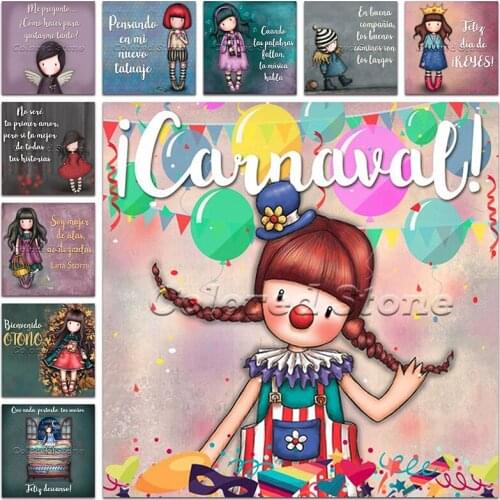 New Diamond painting Cartoon girl child doll Text clown angel princess 5D DIY Full Square Drill embroidery mosaic Drawing GG37