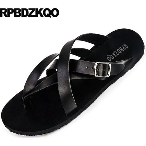 Flat Size 45 Brown Casual Black Large Slippers White Flip Flop Shoes Slip On Men Sandals Leather Summer Slides Fashion Roman