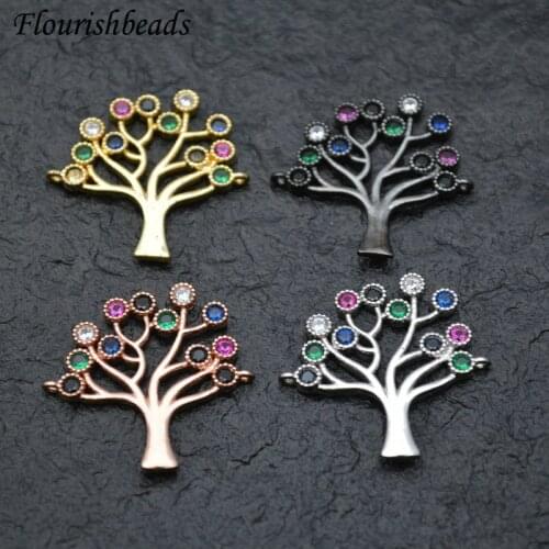 Luxury Colorful CZ Zircon Beads Tree Shape Metal Pendant Two Loops DIY Parts Jewelry Makings Chic Accessories for Necklace 10pcs
