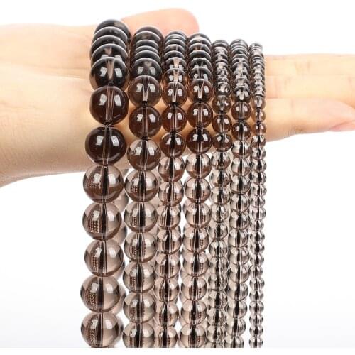 Natural Stone Beads Glossy Brown Transparent Stone Round Loose Beads for Jewelry Making Needlework DIY Bracelet Strand 4-12 MM