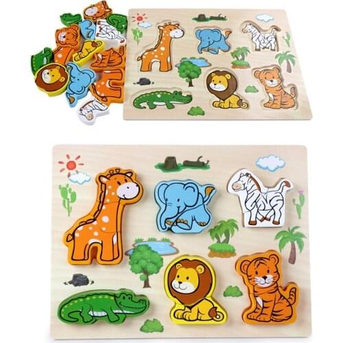 Baby Toys Montessori Wooden Puzzle/Hand Grab Board Set Educational Wooden Toy Cartoon Vehicle/ Marine Animal Puzzle Child Gifts