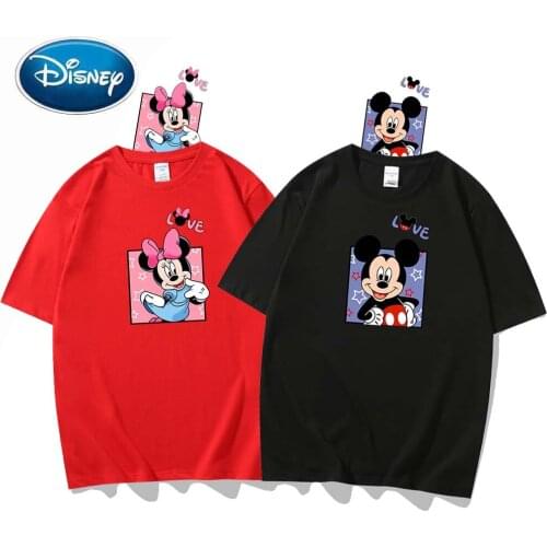 Disney Minnie Mickey Mouse Cartoon Love Letter Print Couples Unisex Women T-Shirt Short Sleeve O-Neck Pullover Tee Tops 10 Color