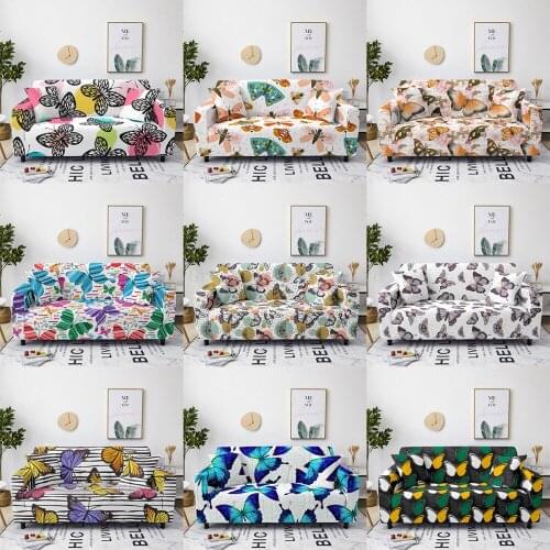 Butterfly Flower Printed Elastic Sofa Cover for Living Room Sofa Protection Couch Cover Stretch Home Single Double Slipcover