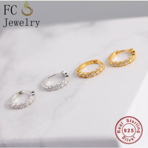 FC Jewelry 925 Silver Golden Round Circle Clip Shape Row Cuibc Zirconia Hoop Earring For Girls Teen Gift Boucle Summer 2020 NEW